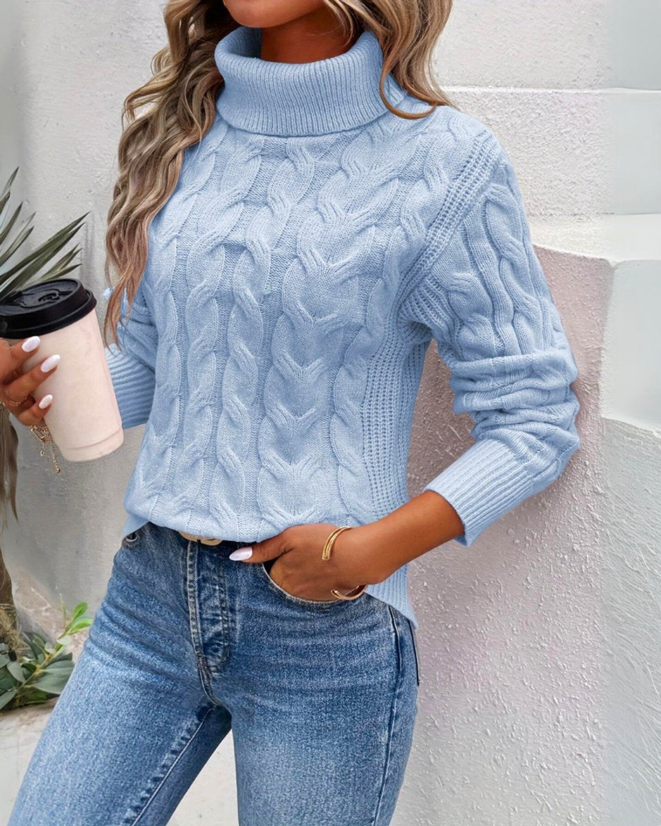 Women's Cable-Knit Turtleneck Sweater Cozy Pullover