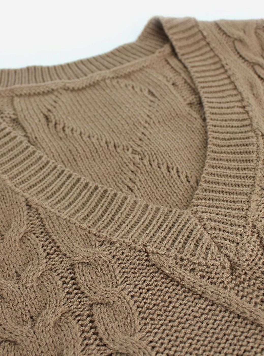 Women's Cable-Knit V-Neck Sweater Vest Relaxed Layering Pullover