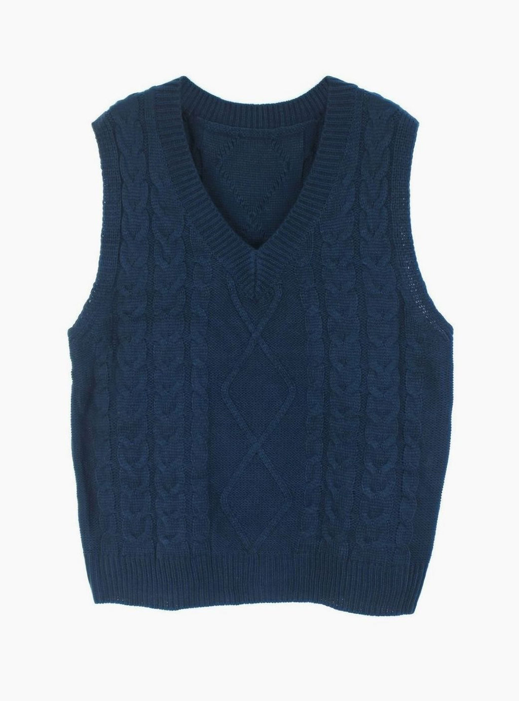Women's Cable-Knit V-Neck Sweater Vest Relaxed Layering Pullover