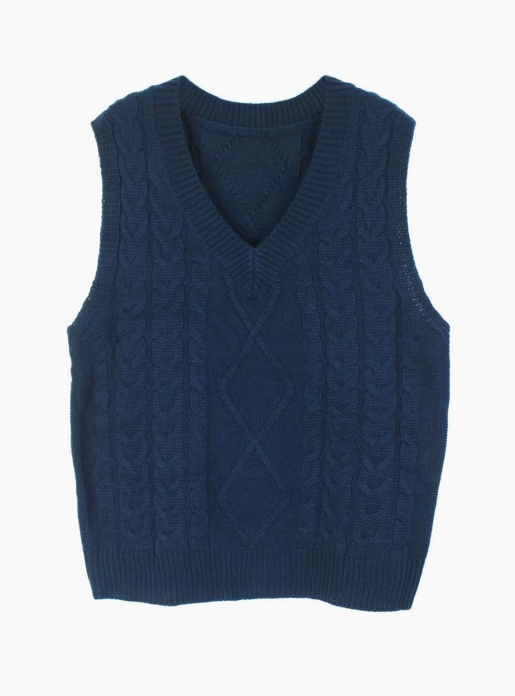 Women's Cable-Knit V-Neck Sweater Vest Relaxed Layering Pullover