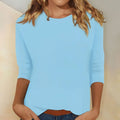 Women's Casual Solid Crew-Neck 3/4 Sleeve Top - Light Blue