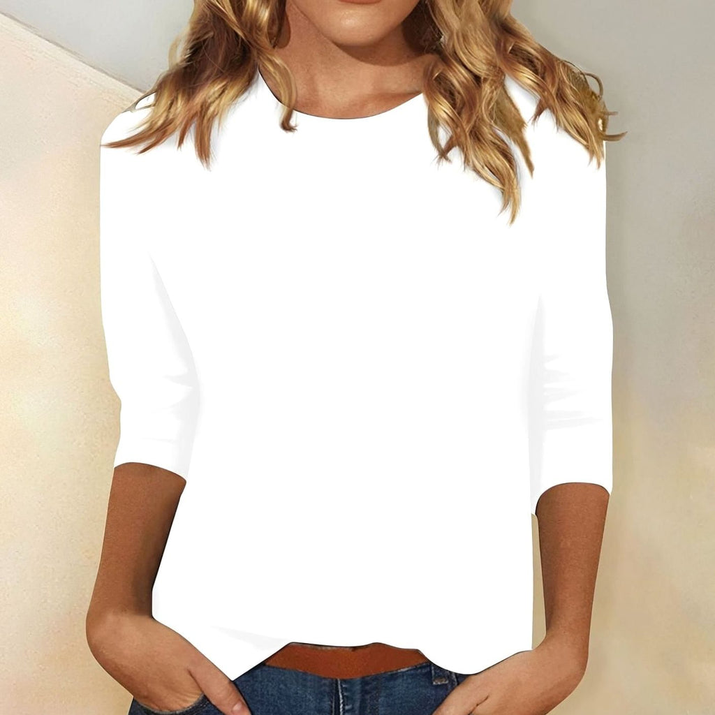 Women's Casual Solid Crew-Neck 3/4 Sleeve Top - White