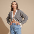 Women's Chevron Knit V-Neck Button-Up Cardigan