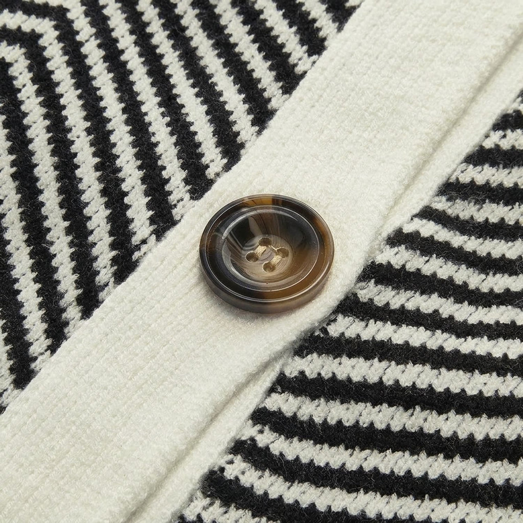 Women's Chevron Knit V-Neck Button-Up Cardigan