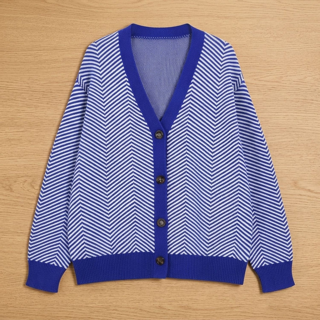 Women's Chevron Knit V-Neck Button-Up Cardigan - Blue