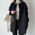 Women's Chic Winter Coat Collarless Button-Front Midi - Black
