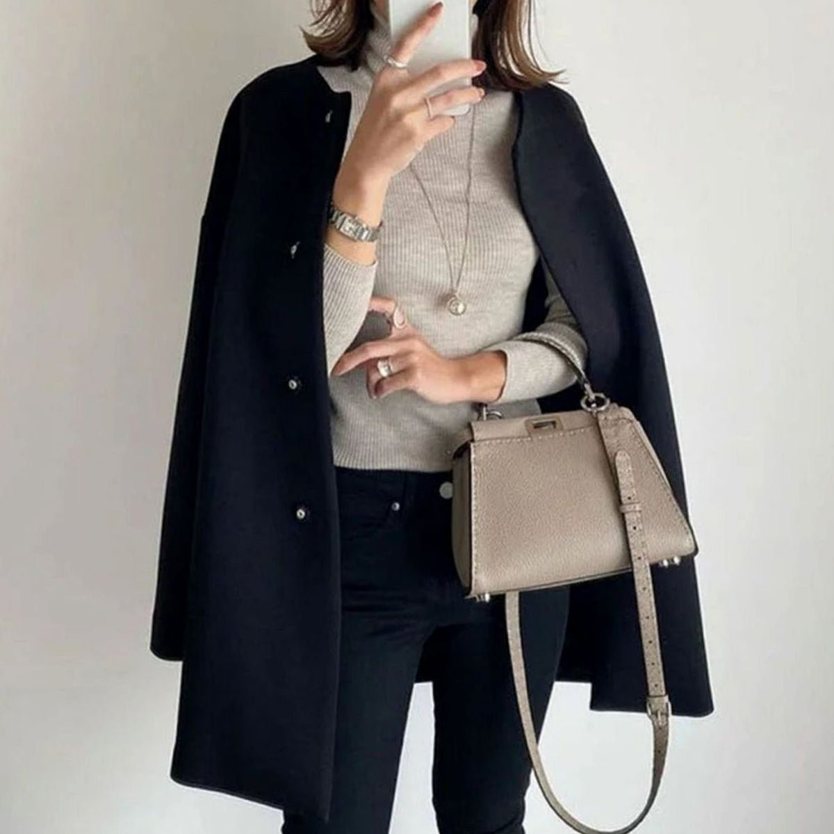 Women's Chic Winter Coat Collarless Button-Front Midi