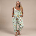 Women's Chicken Print Relaxed-Fit Sleeveless Bib Jumpsuit