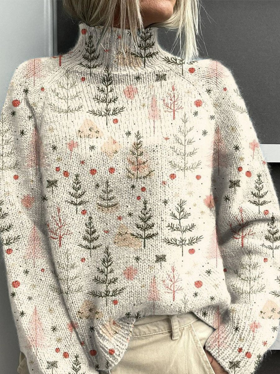 Women's Christmas Print Relaxed-Fit Turtleneck Sweater - Multicolor