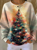 Women's Christmas Tree Waffle-Knit Henley Pullover Sweater, Multicolor - Art