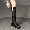 Women's Chunky Block Heel Knee-High Zip Boots - Black