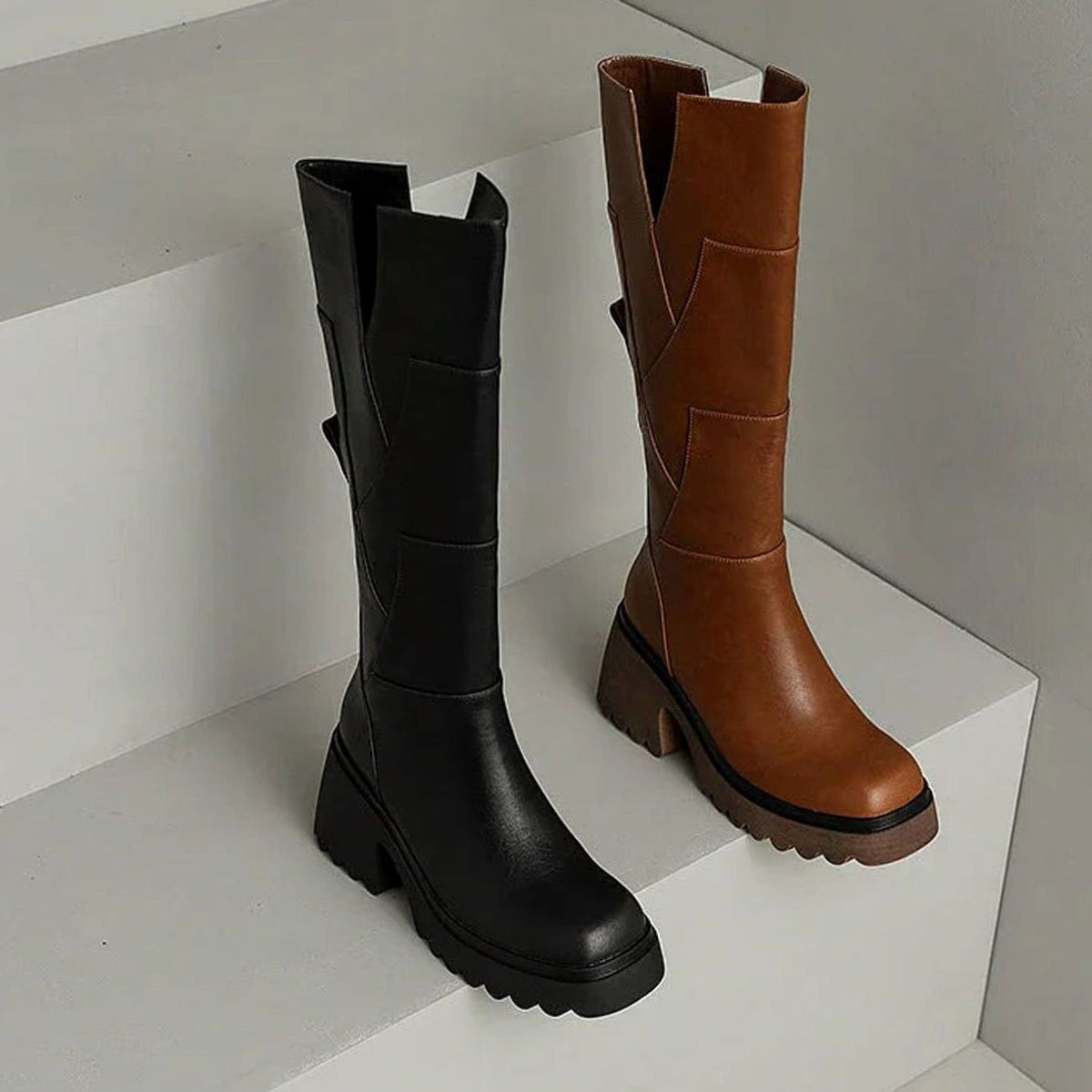 Women's Chunky Block Heel Knee-High Zip Boots