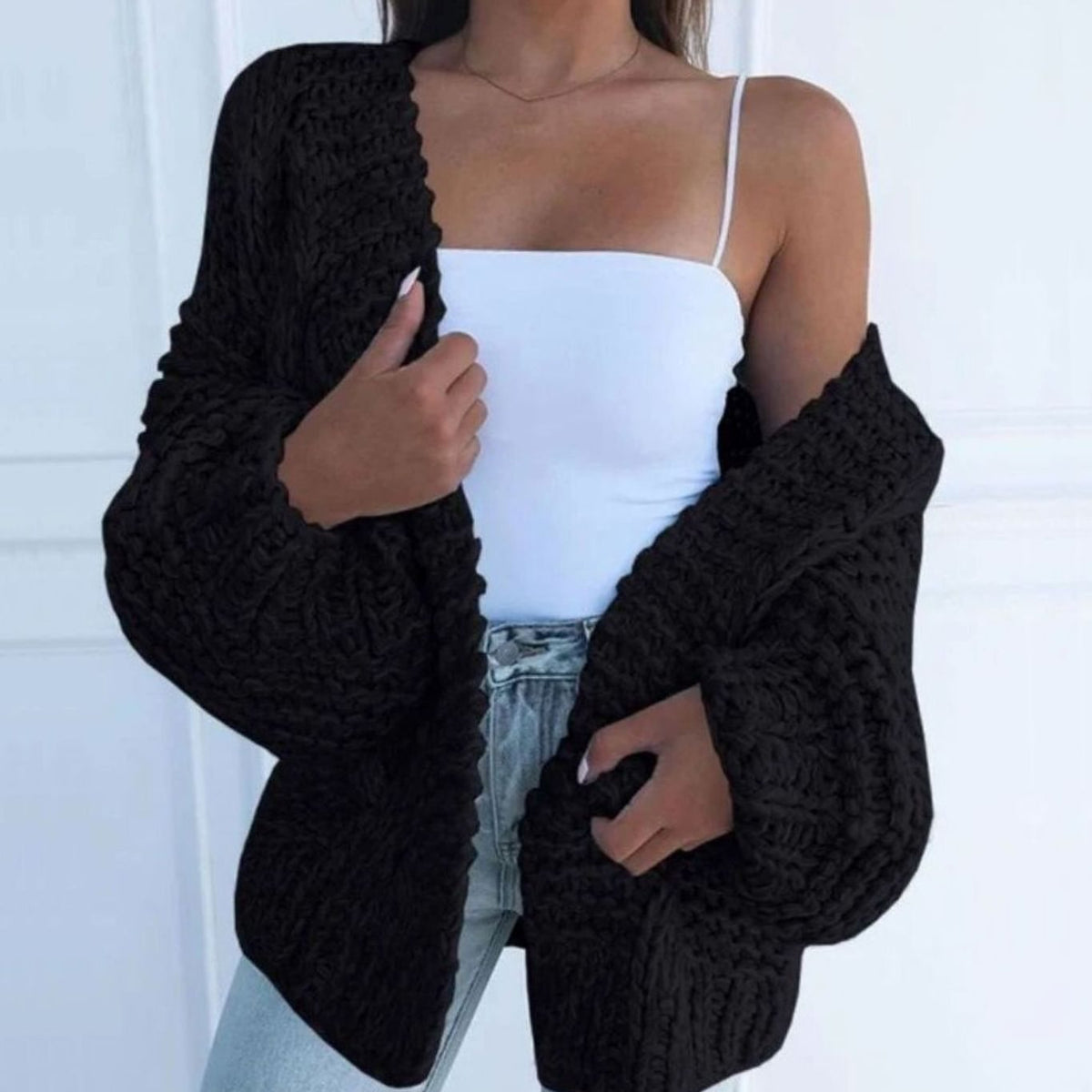 Women's Chunky Knit Open-Front Cardigan Sweater
