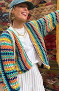 Women's Chunky Knit Rainbow Striped Open-Front Cardigan - Rainbow Stripes