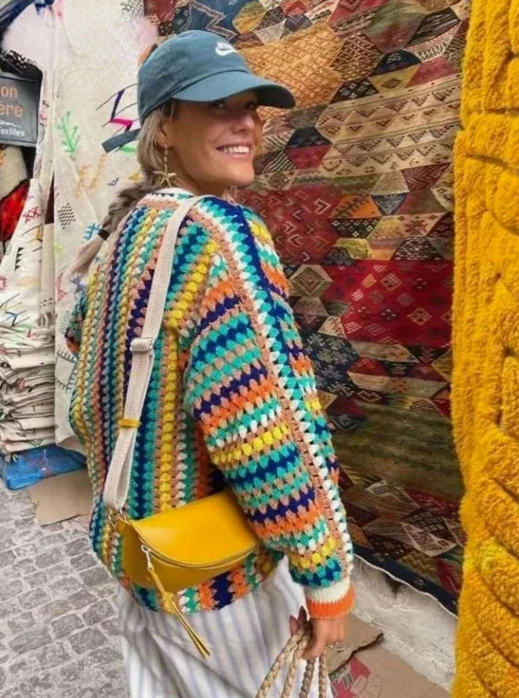 Women's Chunky Knit Rainbow Striped Open-Front Cardigan