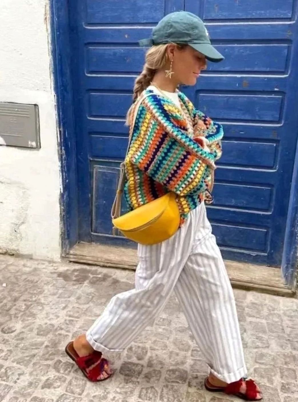 Women's Chunky Knit Rainbow Striped Open-Front Cardigan