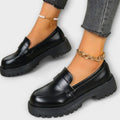 Women's Chunky Platform Slip-On Penny Loafers - Black