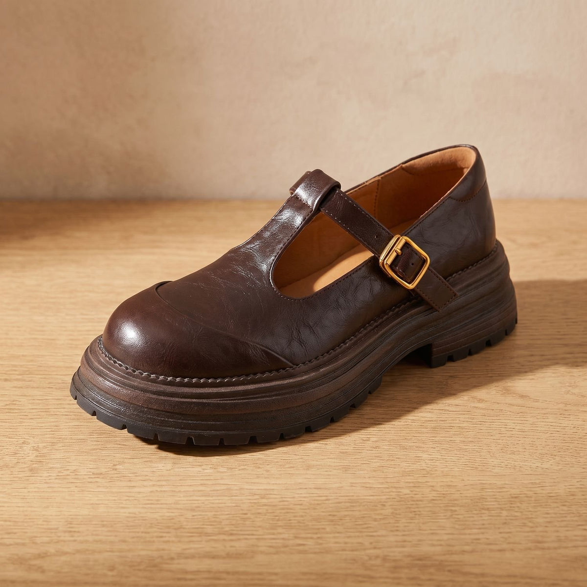 Women's Chunky Platform T-Bar Mary Jane Shoes - Brown
