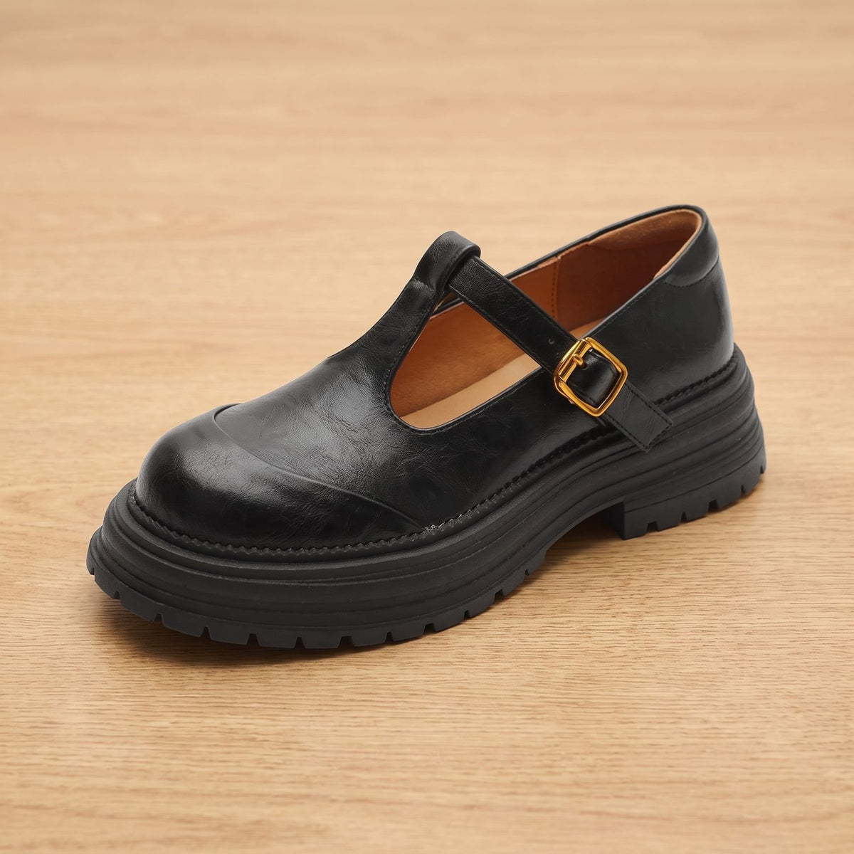 Women's Chunky Platform T-Bar Mary Jane Shoes - Black