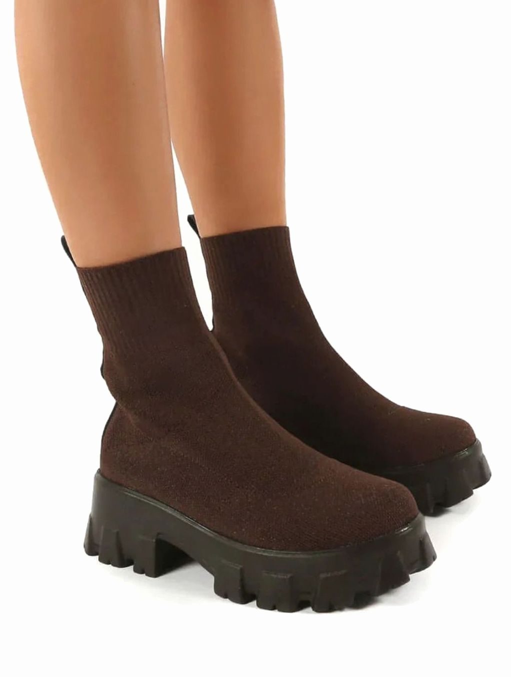 Women's Chunky Slip-On Sock Ankle Heel Boots Lug Sole