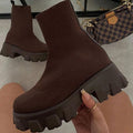 Women's Chunky Slip-On Sock Ankle Heel Boots Lug Sole - Brown