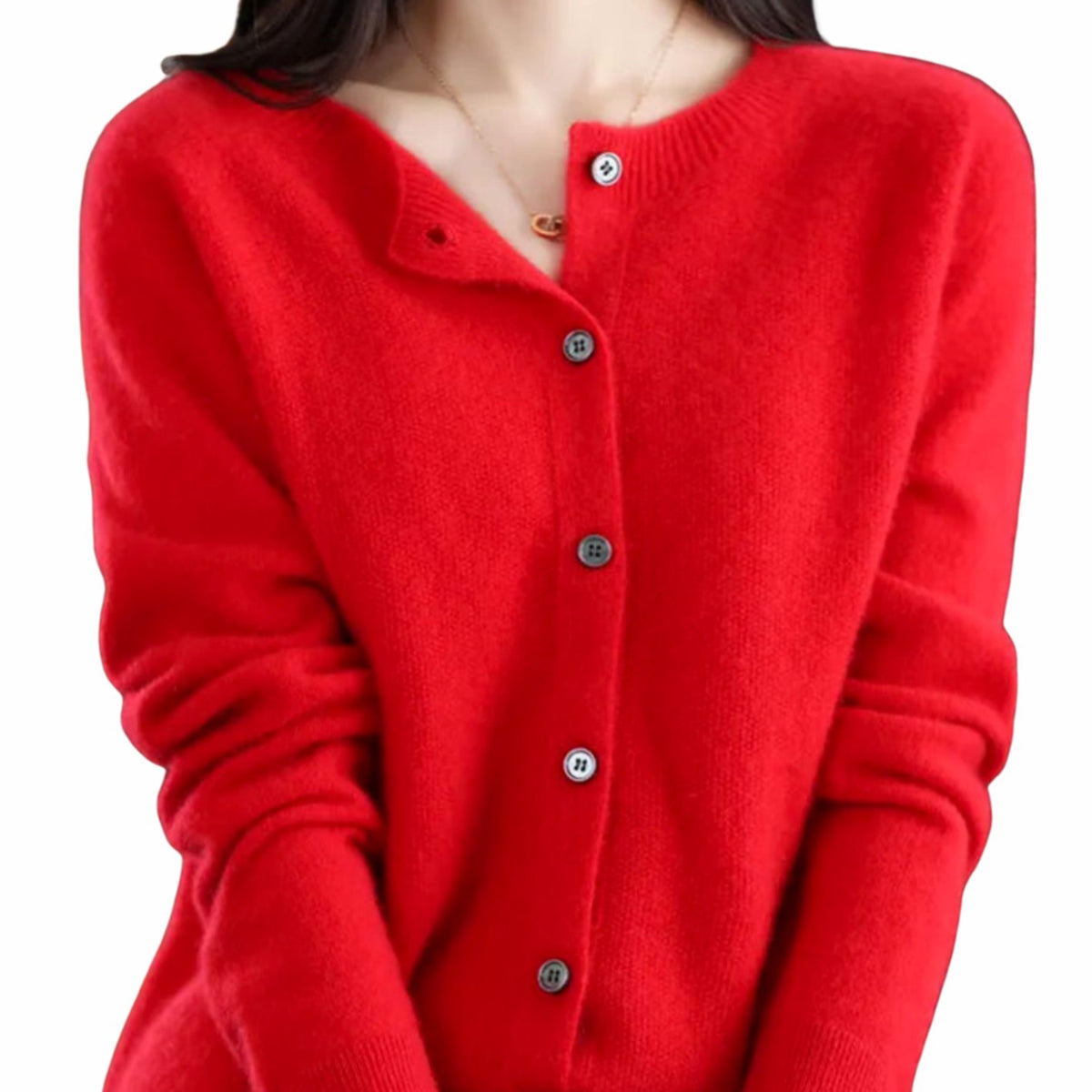 Women's Classic Button Merino Wool Crew Neck Cardigan Sweater