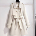 Women's Classic Double-Breasted Belted Lapel Trench Coat - White