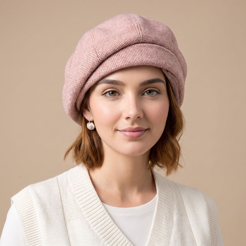 Women's Classic French-Style Wool Beret Hat - Pink