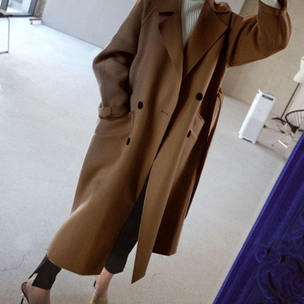 Women's Classic Lapel Long Belted Winter Coat