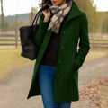 Women's Classic Mid-Length Button-Front Wool-Blend Coat - Dark Green