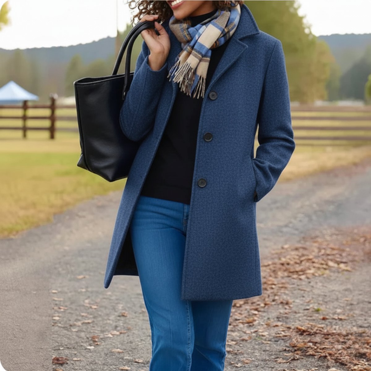 Women's Classic Mid-Length Button-Front Wool-Blend Coat - Blue