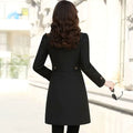 Women's Classic Single-Breasted Tailored Long Trench Coat - Black