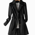 Women's Classic Single-Breasted Tailored Trench Coat - Black