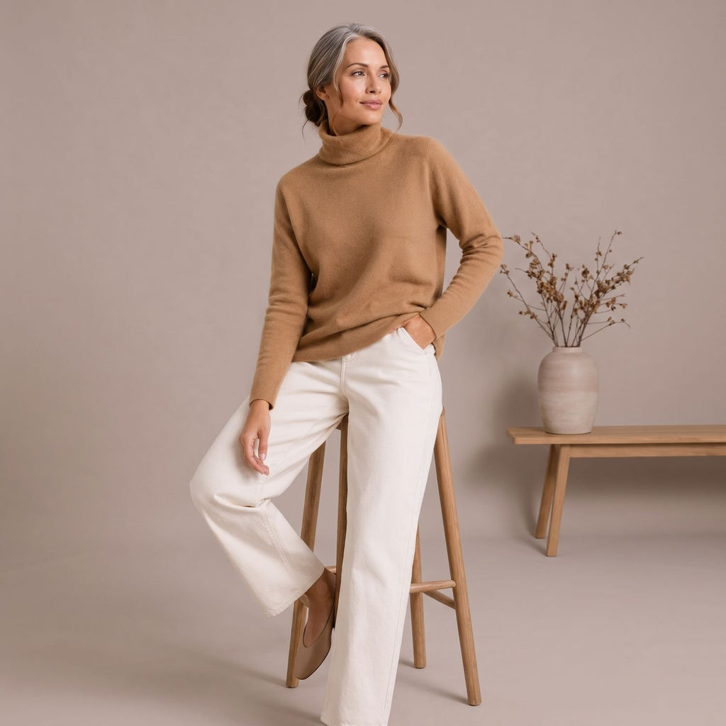 Women's Classic Turtleneck Long-Sleeve Knit Sweater - Brown