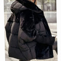 Women's Coat Faux Fur Puffer Oversized Hooded Winter Jacket - Black