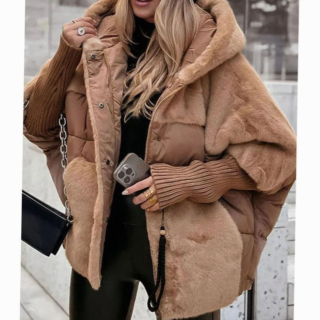 Women's Coat Faux Fur Puffer Oversized Hooded Winter Jacket - Dark Khaki