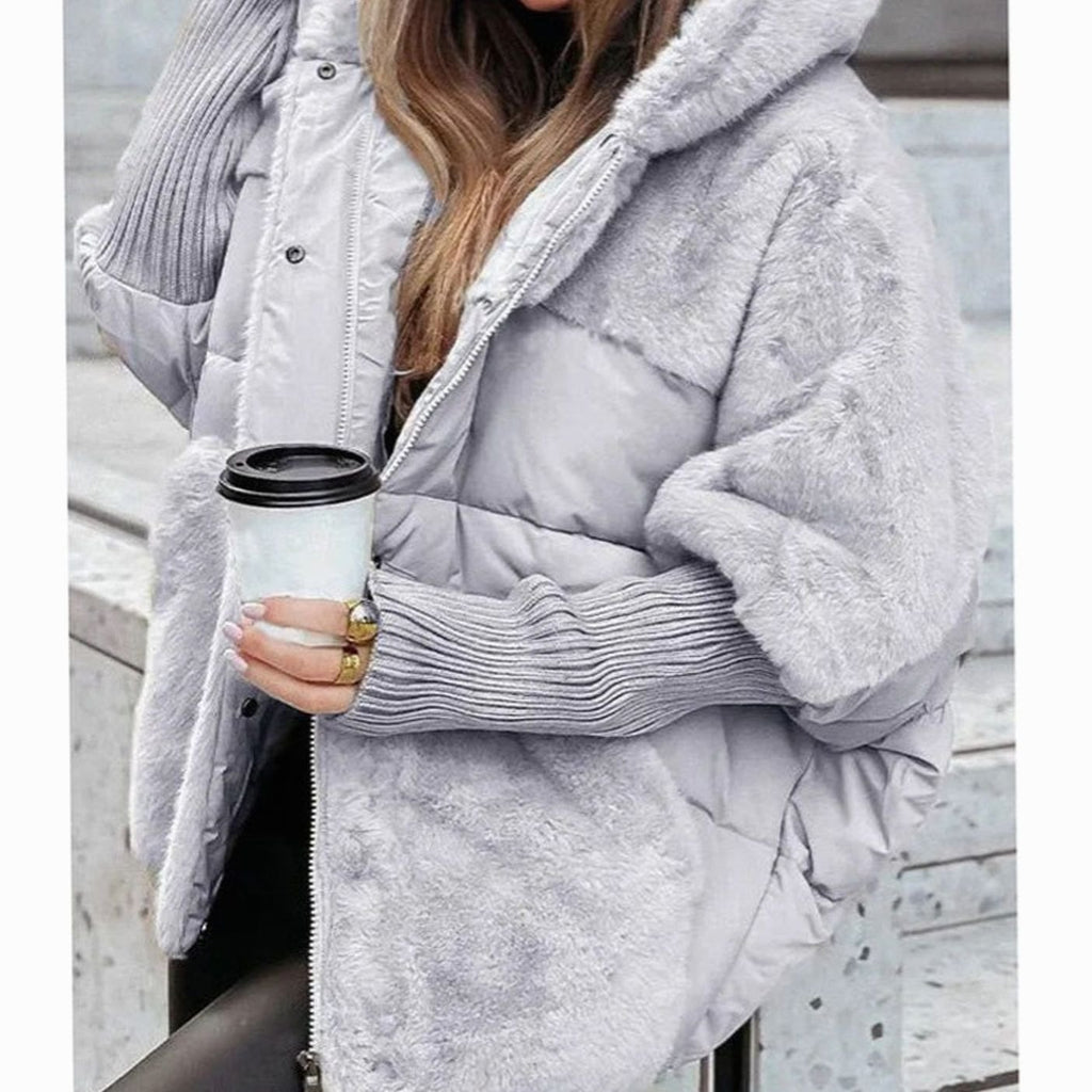 Women's Coat Faux Fur Puffer Oversized Hooded Winter Jacket - Gray