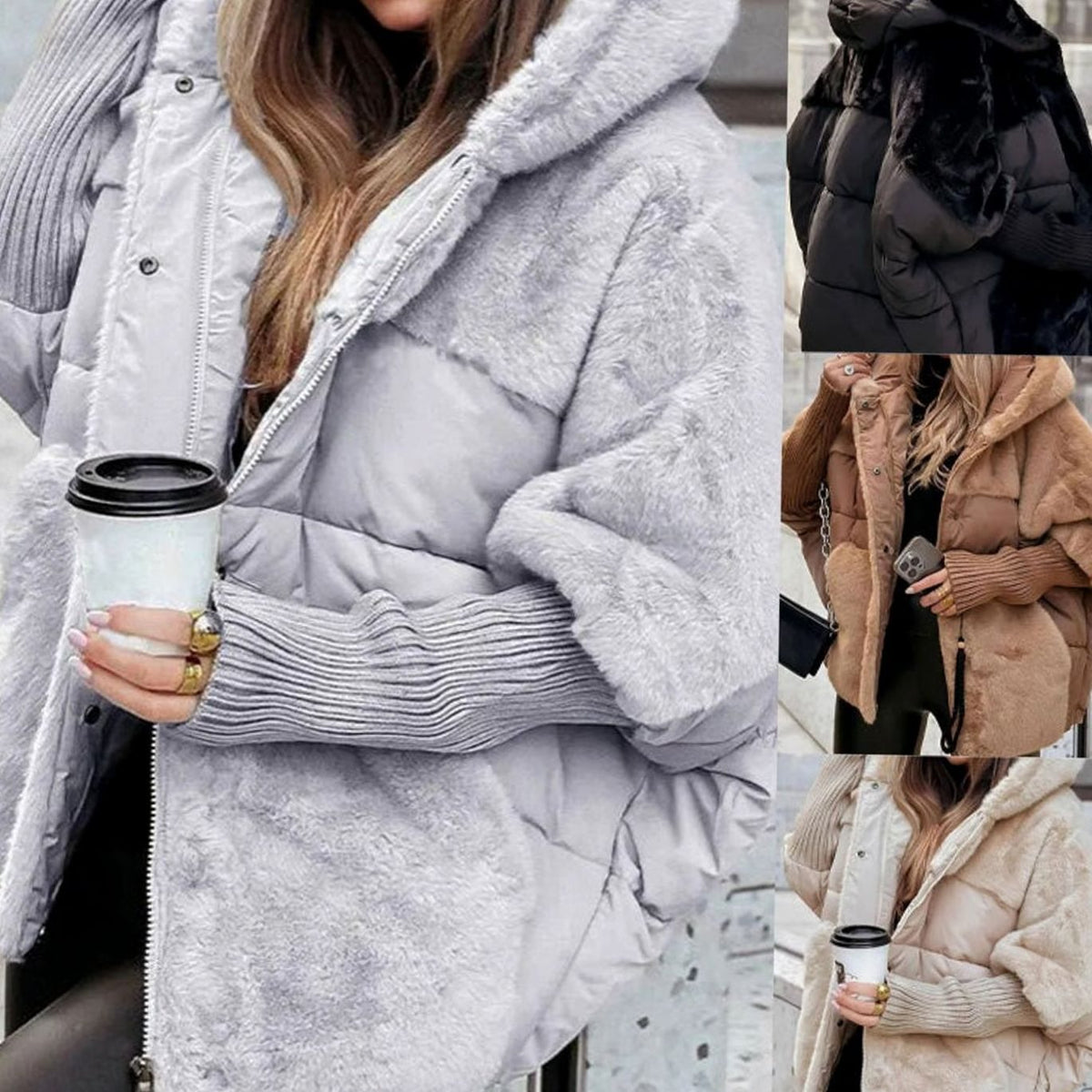 Women's Coat Faux Fur Puffer Oversized Hooded Winter Jacket