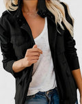 Women's Coat Lightweight Utility Jacket Drawstring Waist - Black