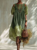 Women's Cold-Shoulder Pleated Midi Dress Short Sleeve - Green