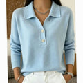 Women's Collared Button-Placket Knit Pullover Sweater - Blue