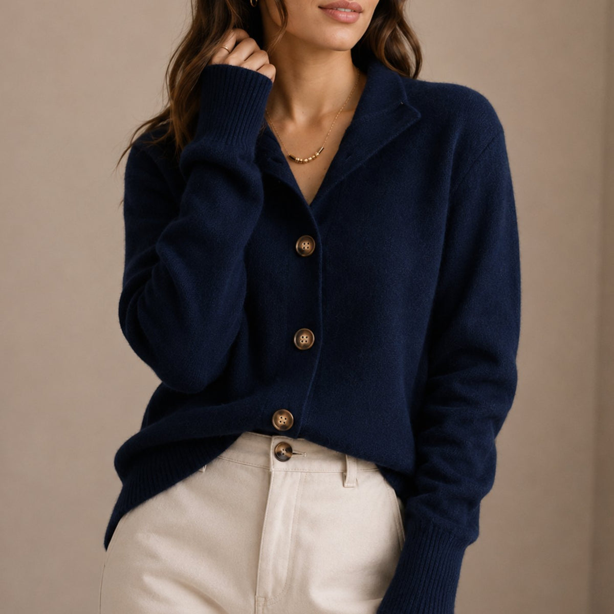 Women's Collared Knit Button-Up Cardigan Relaxed Fit Sweater, Black - Navy