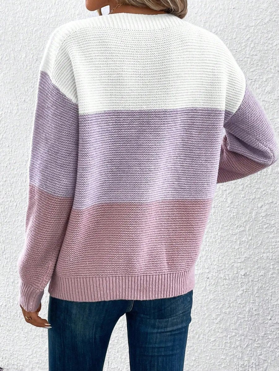 Women's Color Block Relaxed-Fit Crewneck Knit Sweater