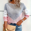 Women's Color Block Sweater Relaxed-Fit Mesh-Detail Knit Pullover - Pink