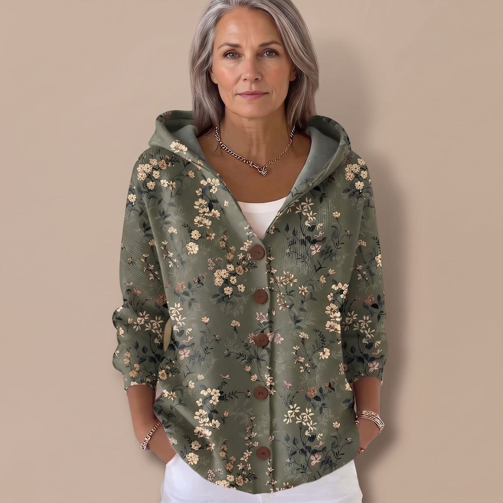Women's Colorful Patchwork Hooded Button-Front Knit Cardigan - Dark Green