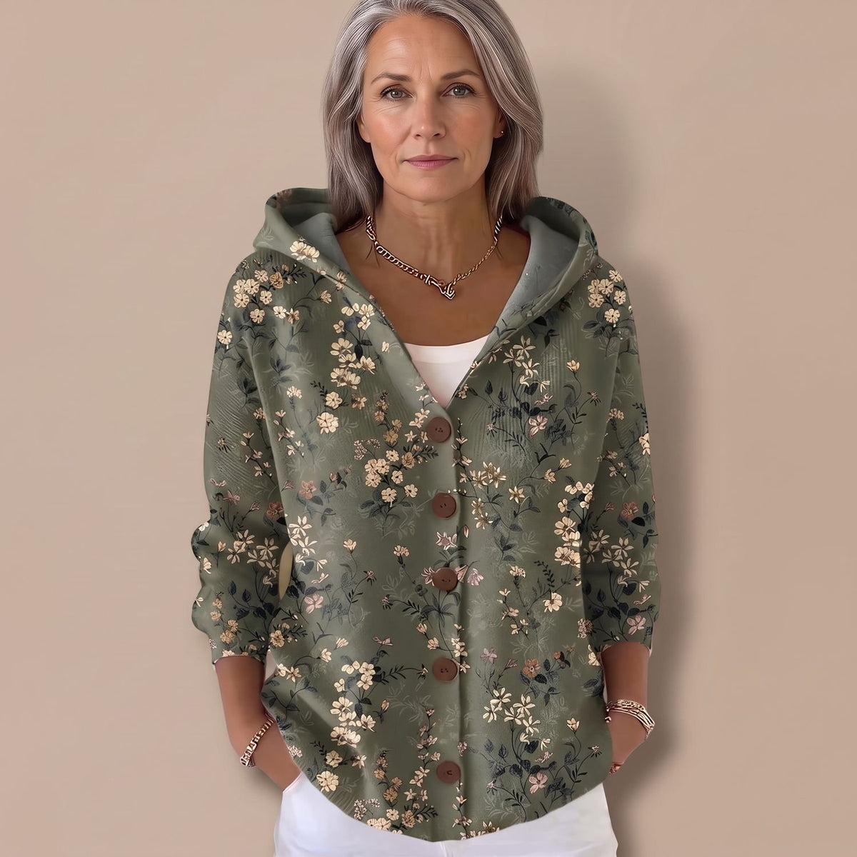 Women's Colorful Patchwork Hooded Button-Front Knit Cardigan - Dark Green