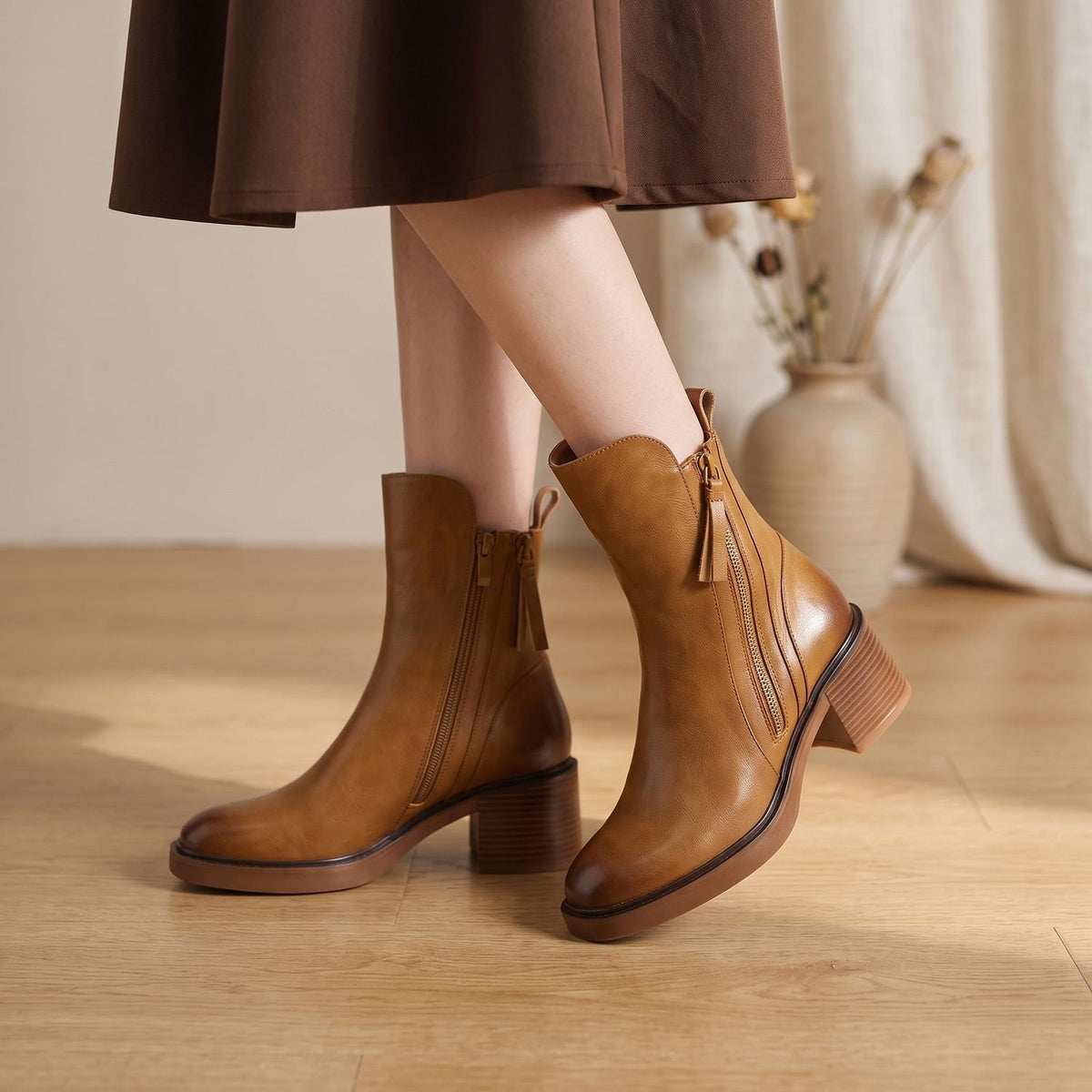 Women's Comfortable Stylish Block-Heel Side-Zip Ankle Boots