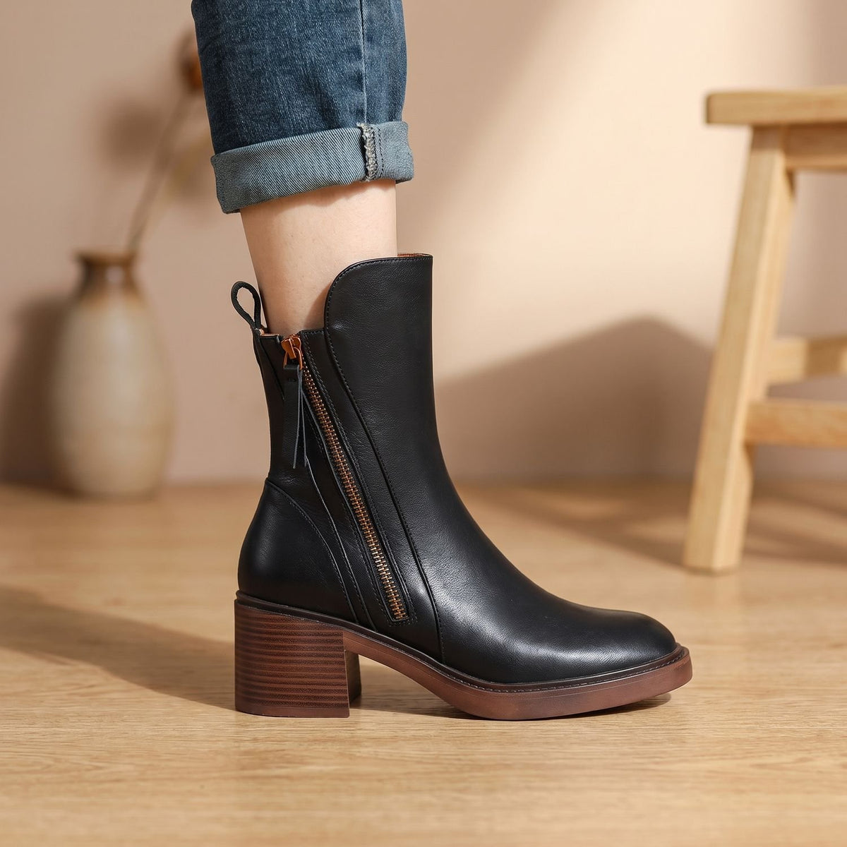 Women's Comfortable Stylish Block-Heel Side-Zip Ankle Boots