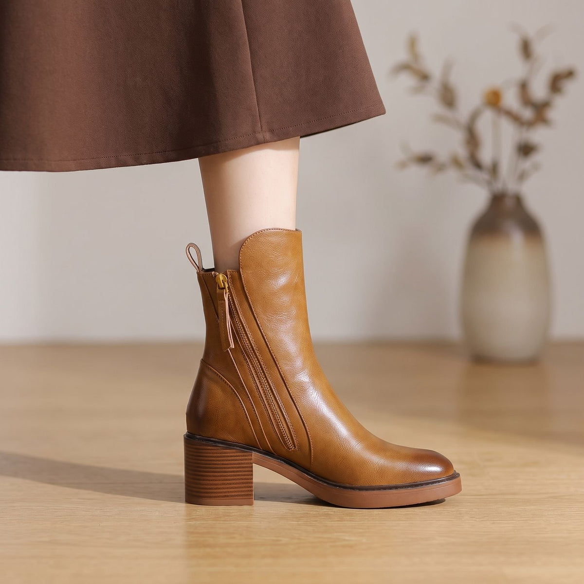 Women's Comfortable Stylish Block-Heel Side-Zip Ankle Boots