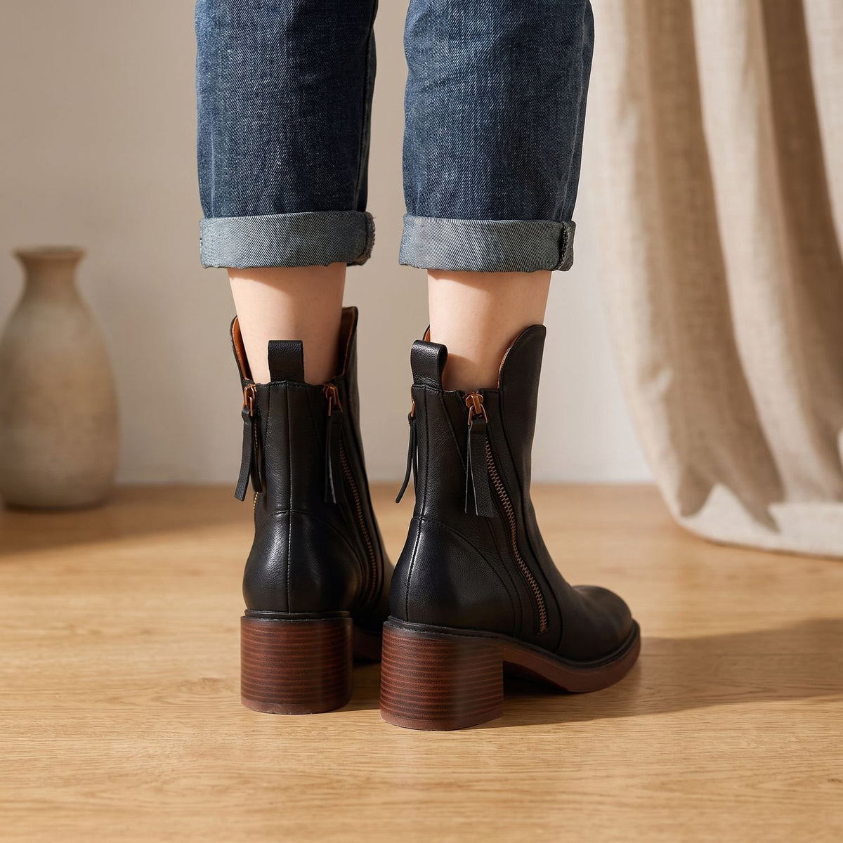 Women's Comfortable Stylish Block-Heel Side-Zip Ankle Boots
